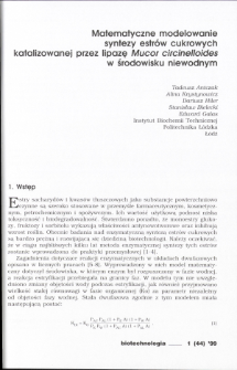 Matematyczne modelowanie syntezy estr&oacute;w cukrowych katalizowanej przez lipazę Mucor circinelloides w środowisku niewodnym