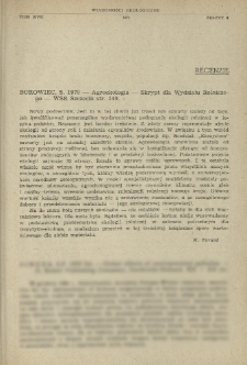 Recenzje. Borowiec, S. 1970 - Agroekologia - Skrypt dla Wydziału Rolniczego - WSR Szczecin str. 140