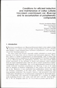 Conditions for efficient induction and maintenance of callus cultures Vaccinium corymbosum var. Bluecrop and its accumulation of polyphenolic compounds