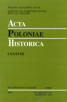 Acta Poloniae Historica T. 88 (2003), Strony tytułowe, spis treści