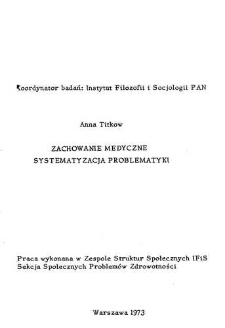 Zachowanie medyczne : systematyzacja problematyki