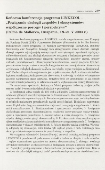Końcowa konferencja programu LINKECOL - "Powiązanie ekologii zespoł&oacute;w i ekosystem&oacute;w: wsp&oacute;łczesne postępy i perspektywy" (Palma de Mallorca, Hiszpania, 18-21 V 2004 r.)