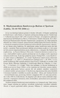9. Międzynarodowa Konferencja Rodens et Spatium (Lublin, 12-16 VII 2004 r.)