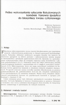 An attempt to use artificially flocculated Yarrowia lipolytica cells for citric acid production