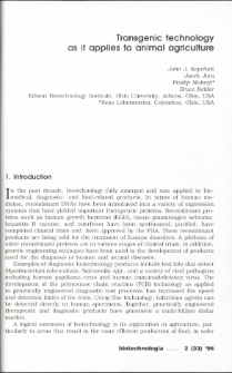 Transgenic technology as it applies to animal agriculture