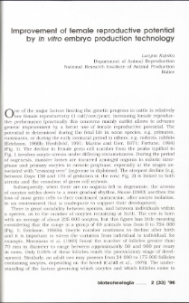 Improvement of female reproductive potential by in vitro embryo production technology