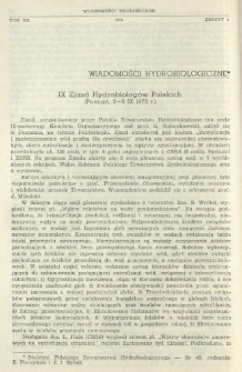 IX Zjazd Hydrobiologów Polskich (Poznań, 3-8 IX 1973 r.)