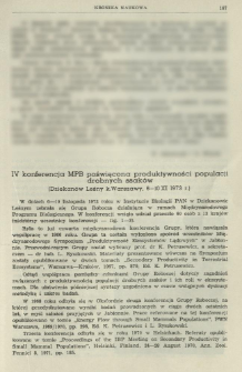 IV konferencja MPB poświęcona produktywności populacji drobnych ssaków (Dziekanów Leśny k. Warszawy, 6-10 XI 1973 r.)