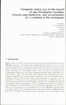 Transgenic Indica rice to the benefit of Less Developed Countries: Towards pest-resistance, and accumulation of B-carotene In the endosperm
