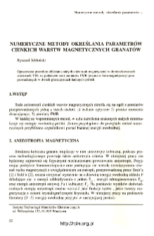 Numeryczne metody określania parametr&oacute;w cienkich warstw magnetycznych granat&oacute;w = The method of calculation of magnetic anisotropy constants in YIG layer