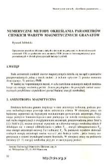 Numeryczne metody określania parametrów cienkich warstw magnetycznych granatów = The method of calculation of magnetic anisotropy constants in YIG layer