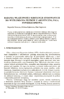 Badania właściwości substancji stosowanych do wytłumiania filtr&oacute;w z akustyczną falą powierzchniową = Investigation of properties of materials applied for spurious signals suppresion in surface acoustic wave filters