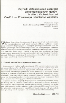 Factors influencing expression of recombinant genes in vitro in Escherichia coli. Part I &mdash; Construction of expression system