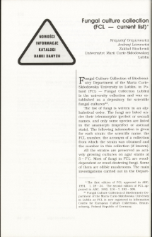 Fungal culture collection (FCL &mdash; current list)