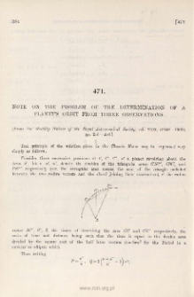 Note on the Problem of the Determination of a Planet's Orbit from three observations