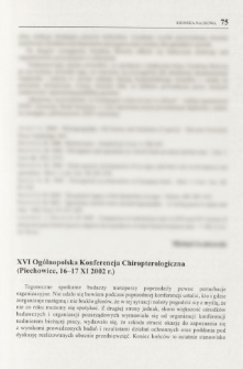 XVI Og&oacute;lnopolska Konferencja Chiropterologiczna (Piechowice, 16-17 XI 2002 r.)