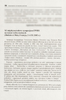 XI międzynarodowe sympozjum EWRS na temat roślin wodnych (Moliets et Ma&acirc;, Francja, 2-6 IX 2002 r.)