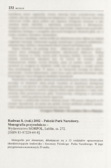 Radwan S. (red.) 2002 - Poleski Park Narodowy. Monografia przyrodnicza - Wydawnictwo MORPOL, Lublin, ss. 272. [ISBN 83-87228-64-8]