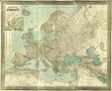 Mappa og&oacute;lna Europy w 9-ciu częściach wykonana według najnowszych źr&oacute;deł z siecią kolejową uzupełnioną do 1896 roku