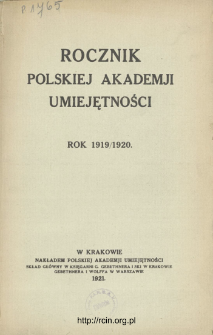 Rocznik Polskiej Akademii Umiejętności. Rok 1919/1920