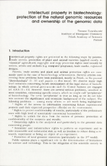 Intellectual property in biotechnology: protection of the natural genomic resources and ownership of the genomic data