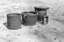 Clay pots and forms for cheese and butter called 