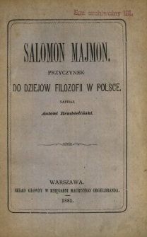 Salomon Majmon : przyczynek do dziejów filozofii w Polsce