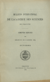 Bulletin International de L' Académie des Sciences de Cracovie : comptes rendus (1894) No. 8 Octobre