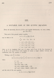 A solvable case of the quintic equation