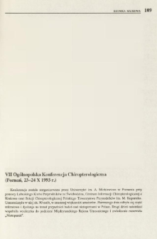 VII Ogólnopolska Konferencja Chiropterologiczna (Poznań, 23-24 X 1993 r.)