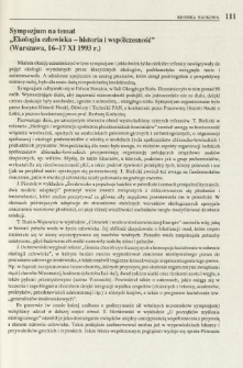 Sympozjum na temat "Ekologia człowieka-historia i współczesność" (Warszawa, 16-17 XI 1993 r.)