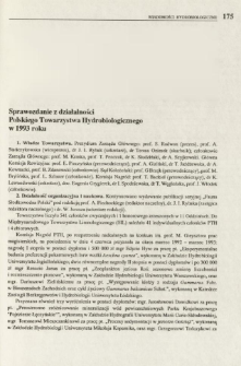Sprawozdanie z działalności Polskiego Towarzystwa Hydrobiologicznego w 1993 roku