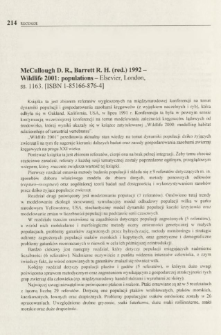 McCullough D. R., Barret R. H. (red.) 1992 - Wildlife 2001: populations - Elsevier, London, ss. 1163. [ISBN 1-85166-876-4]