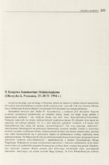 X Krajowe Seminarium Malakologiczne (Obrzycko k. Poznania, 25-28 IV 1994 r.)
