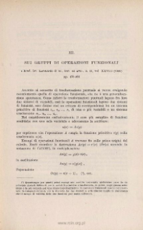 Sui gruppi di operazioni funzionali. « Rend. Ist. Lombardo di Sc., lett. ed arti » s. 2a, vol. XXVIII (1895), pp. 458-468