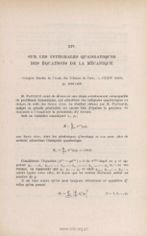 Sur les intégrales quadratiques des équations de la Mécanique. « Comptes Rendus de l'Acad. des Sc. Paris », t. CXXIV (1897), pp. 392-395