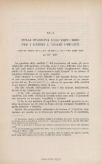 Sulla stabilità dell'equilibrio per i sistemi a legami completi. « Atti Ist. Veneto », s. 7ª, t. VIII (1896-1897), pp. 1247-1250
