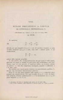 Sulle equazioni a coppie di integrali ortogonali. « Rend. Acc. Lincei », s. 5ª, vol. VIII (1˚ sem. 1899), pp. 295-296