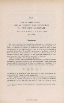 Tipi di potenziali che si possono far dipendere da due sole coordinate.«Mem. Acc. Torino », s. 2ª, t. XLIX (1899),pp. 105-152