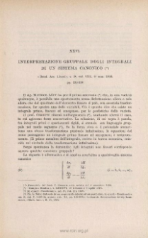 Interpretazione gruppale degli integrali di un sistema canonico. « Rend. Acc. Lincei », s. 5ª, vol. VIII (2˚ sem. 1899), pp. 235-238