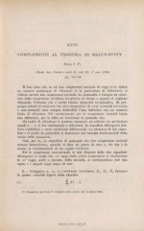 Complementi al teorema di Malus-Dupin: Nota I. « Rend. Acc. Lincei », s. 5, vol. IX (1˚ sem. 1900), pp.185-189