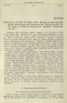 Hine, R. L., Dyer, W. (Eds.) 1974 - Survey of lake rehabilitation techniques and experiences - Technical Bull. No. 75, Dept. of Natural Resources, Madison, Wisconsin, 179 pp.