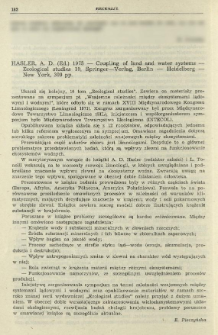 Hasler, A. D. (Ed.) 1975 - Coupling of land and water systems - Ecological studies 10, Springer-Verlag, Berlin-Heidelberg-New York, 309 pp.