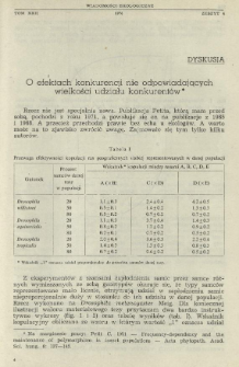 O efektach konkurencji nie odpowiadających wielkości udziału konkurent&oacute;w