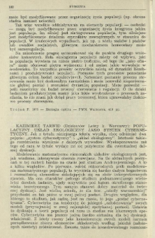 "Populacja jako system ekologiczny" (dyskusja) : Populacyjny układ ekologiczny jako system cybernetyczny