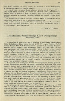 Z działalności Warszawskiego Klubu Ekologicznego (seminaria 47-49)