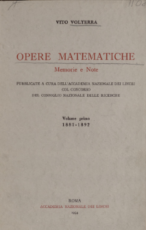 Opere matematiche : memorie e note. Vol. 1, 1881-1892. Table of contents and extras