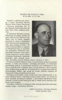 Docent dr Zygmunt Pohl 30 IX 1898 - 30 III 1966 (wspomnienie pośmiertne)