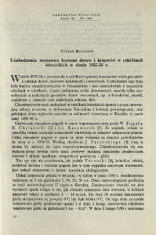 Uszkodzenia mrozowe korzeni drzew i krzewów w szkółkach kórnickich w zimie 1955/56 r.