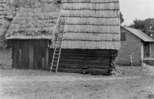 A half-timbered barn